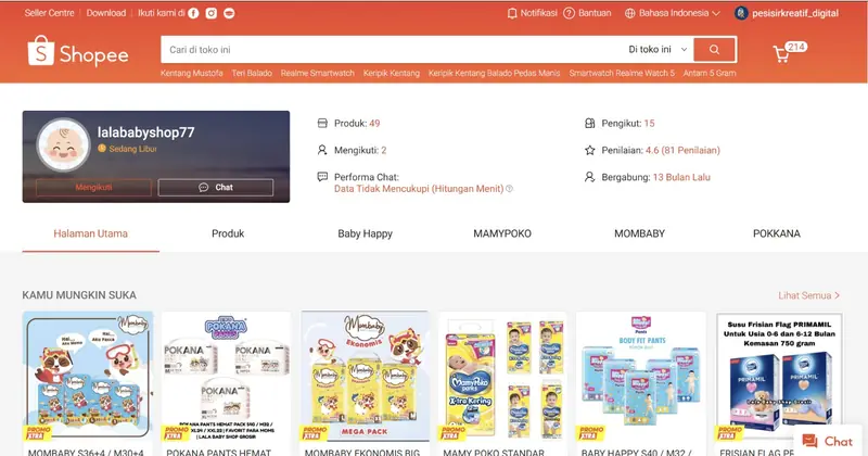 Tampilan toko Lala Baby Shop