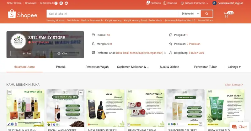 Tampilan toko SR12 Family Store